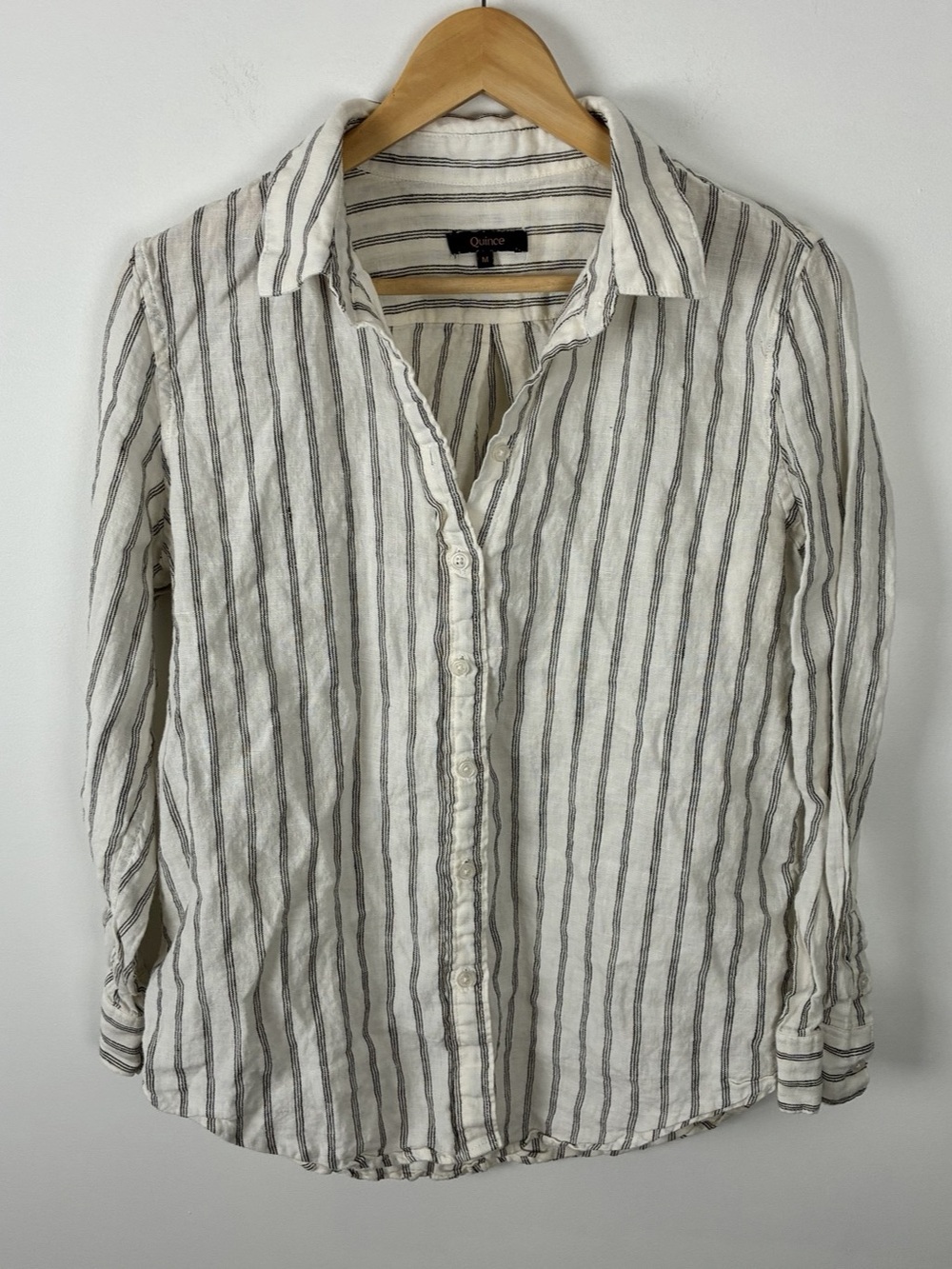 Quince 100% European Linen Striped Long Sleeve Shirt Coastal Fisherman M